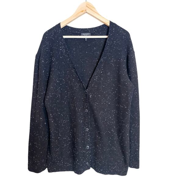 Rag & Bone 100% Cashmere Tamara Speckled Black Button Cardigan Sweater Large - Picture 3 of 7